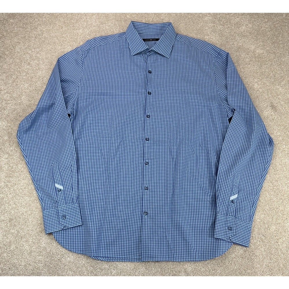 Hammer Made Men XL 43/17 Dress Shirt Houndstooth Blue Long Sleeve Logo